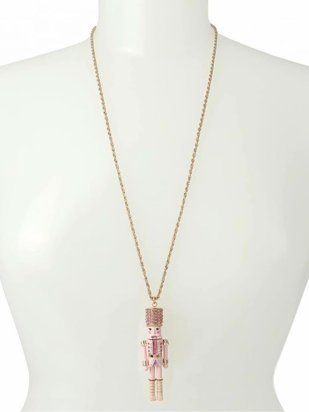 Betsey Johnson Pink and Gold Nutcracker Pendant Necklace